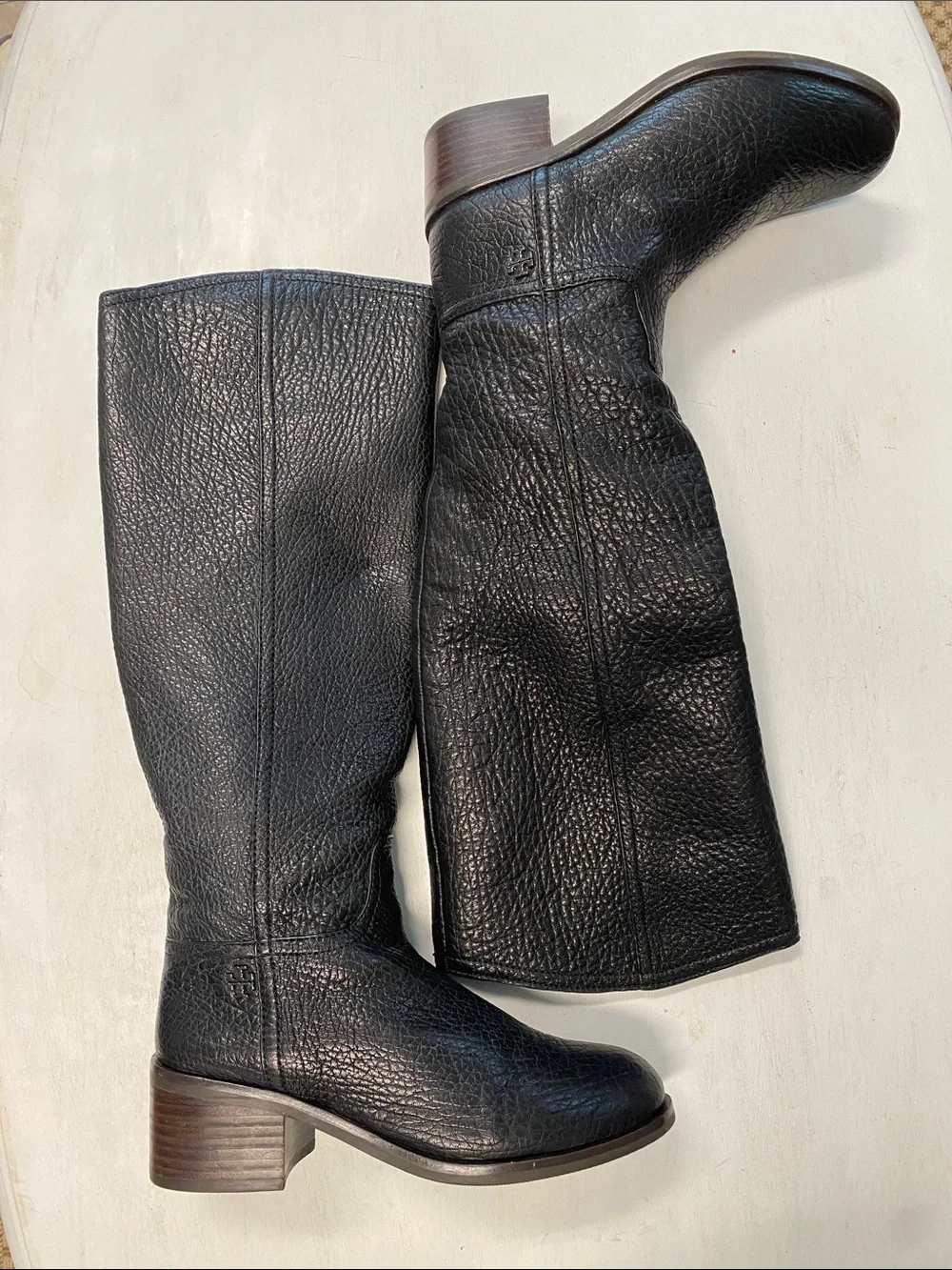 Tory Burch black pebbled knee-high riding boots